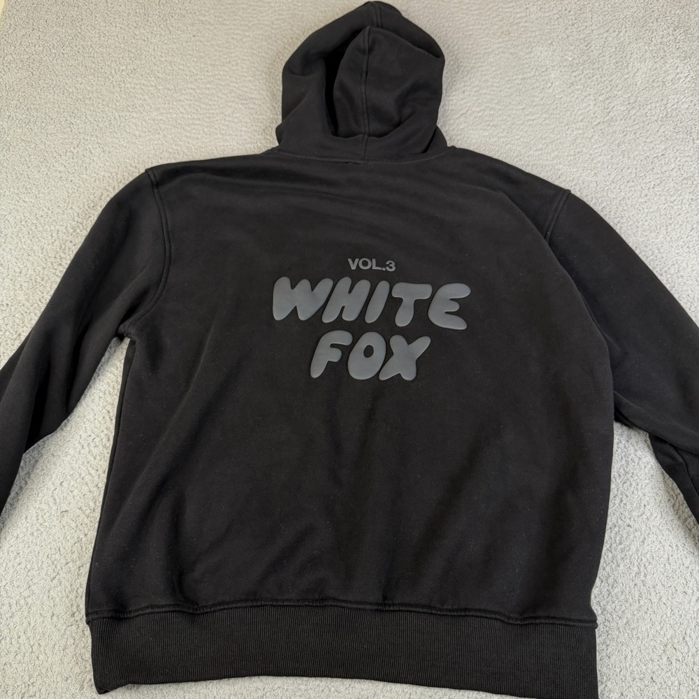 White Fox Hoodie Sweatshirt Womens L/XL Black Fleece Vol. 3 Puff Logo Streetwear